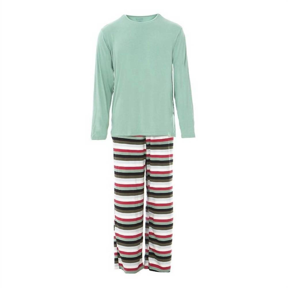 NEW KICKEE men's long sleeve pajama set in christmas multi stripe